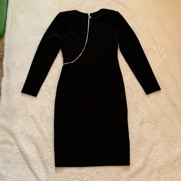 Marciano Guess Dress Size Med Black Zipper Long Sleeve Midi Length Cocktail NWT - Picture 3 of 11